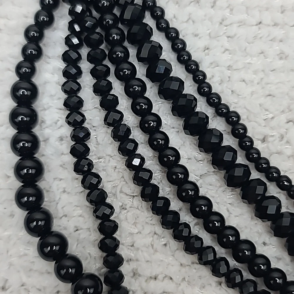 Ann Taylor Loft Elegant Black Beaded Multi Strand Layered Statement Bib Necklace